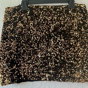 GUANYY Gold/Black Sequin Mini Skirt for Women-Stretchy Bodycon Night Out; 2X